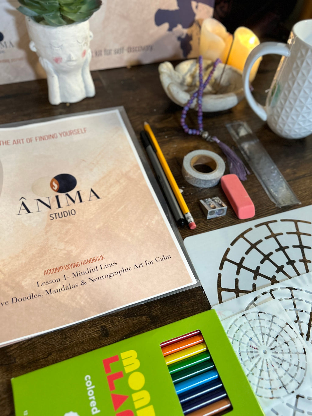 Art kit and Online Workshop : Mindful Lines Mandalas, Repetitive Doodles and Neurographic Art for Calm